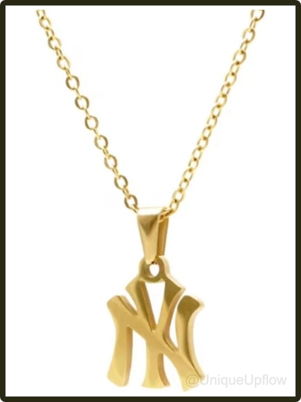 18K Gold Plated Stainless Steel New York Pendant Necklace Link Chain 16-18"